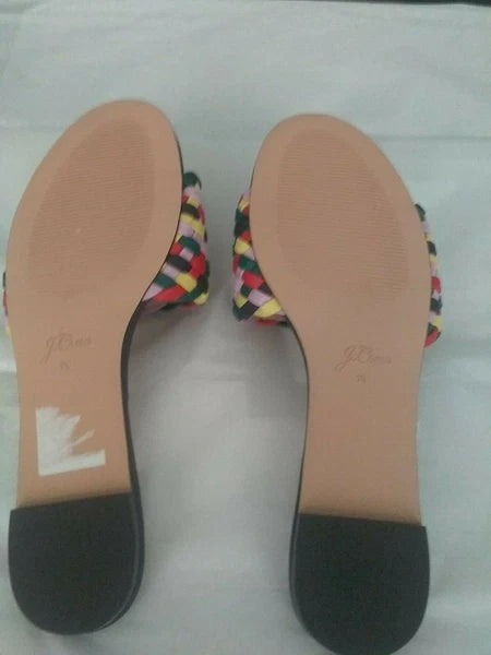 J Crew New Cora Slides Sandals in Rainbow Check   Size 7.5