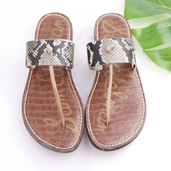 Sam Edelman Women's Gus Sandal Size 9 Thong Slide Gray Black Snakeskin Leather