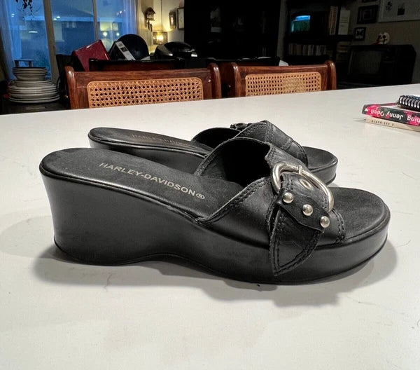 Harley-Davidson Y2K Style Leather Slide Sandals Women Sz 6.5