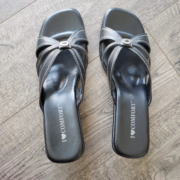 I Love Comfort PAIGE Black Leather Sandals Style 47853 Kitten Heels Women’s 10M