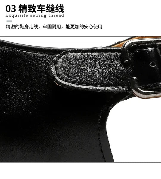Roman Style Mens Closed Toe Sandals Hollow Out Buckle Flat Business Formal Dress