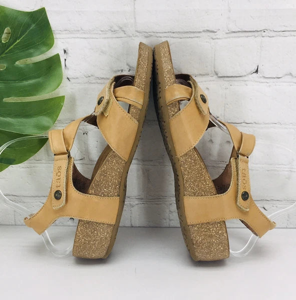 Taos Wedge Sandals Women's 9/40 Tan Leathe Gladiator Strappy Comfort Casual