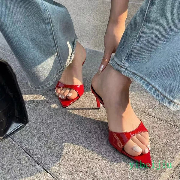 2025 Women's Ope Pointed Toe Mid Heel Sandals Slippers Mules Slides Dress Shoes