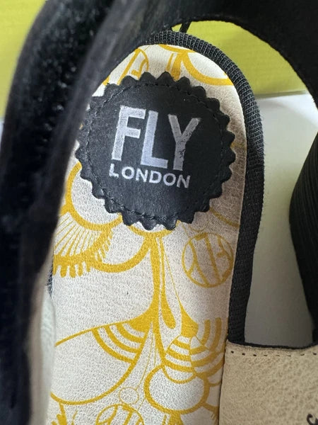 Fly London Women's Shoe Size 38 EU 7 US Cupido Black YEAY387FLY Wedge Sandal