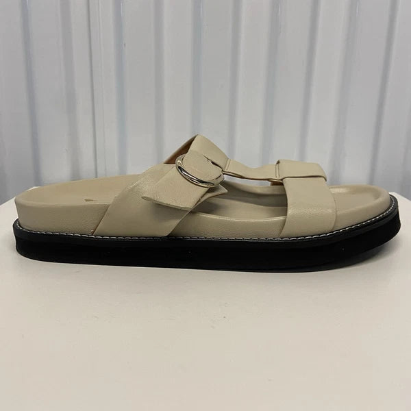 $250 Bobbies Paris Fajar Beige Leather Flat Sandals Slides Women’s US 10.5/FR 41