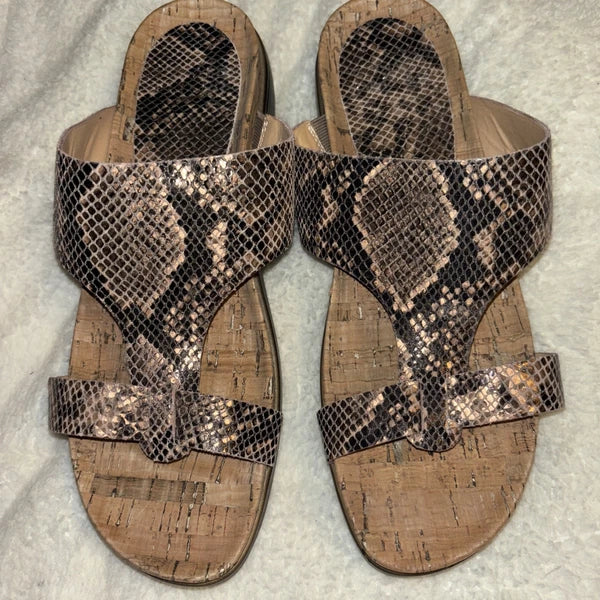 New Donald J Pliner Faina Light Bronze Metallic Python Sandals US 10 Slide Snake