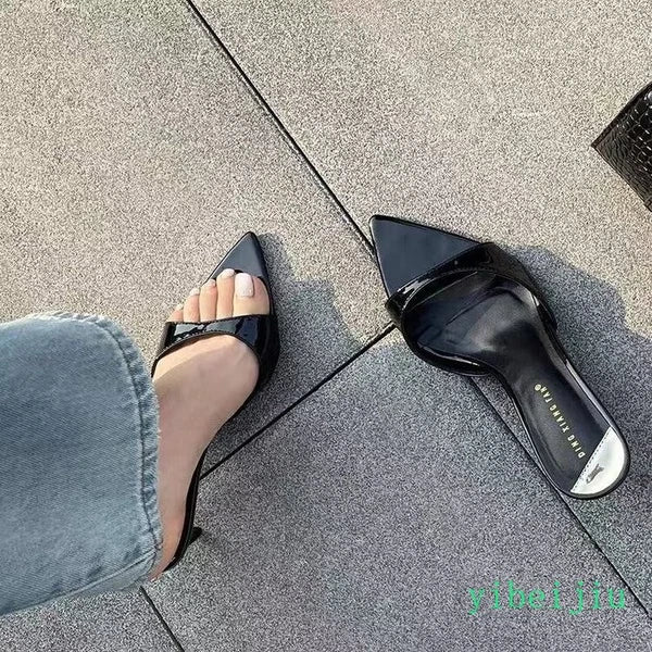 2025 Women's Ope Pointed Toe Mid Heel Sandals Slippers Mules Slides Dress Shoes