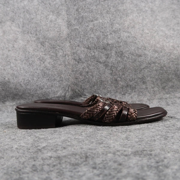 Brighton Shoes Womens 6.5 Sandals Leather Woven Slide Fashion Block Heel Brown
