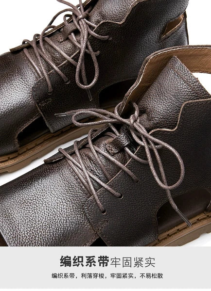 Roman Style Open Toe Sandals Ankle Boots Beach Real Leather Men Shoes Hollow Out