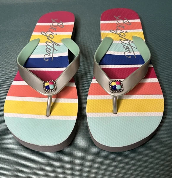 Brighton Colorful Striped Sole Stone  Detail Thong Style Flip Flop Sandals 8