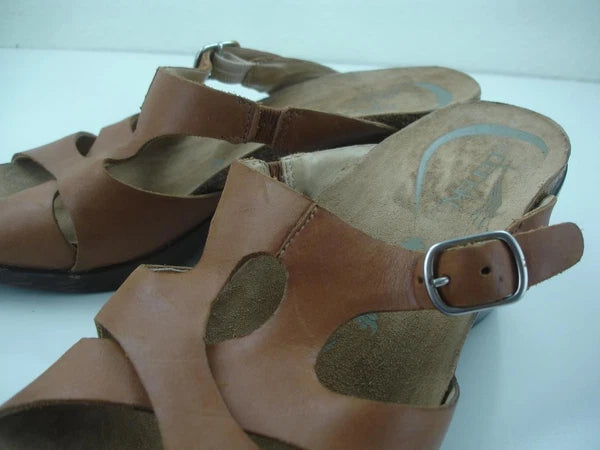 Women's 7.5 8 sz 38 Dansko Kai Tan Brown Leather Slide Sandals Clog Slip-On Heel