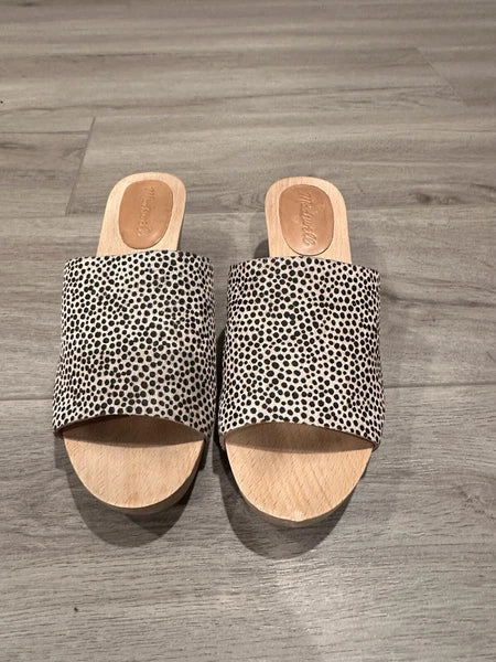 MADEWELL The Evelyn Clog Slide Sandal Dried Flax Print Calf Hair US 6.5MSRP $168