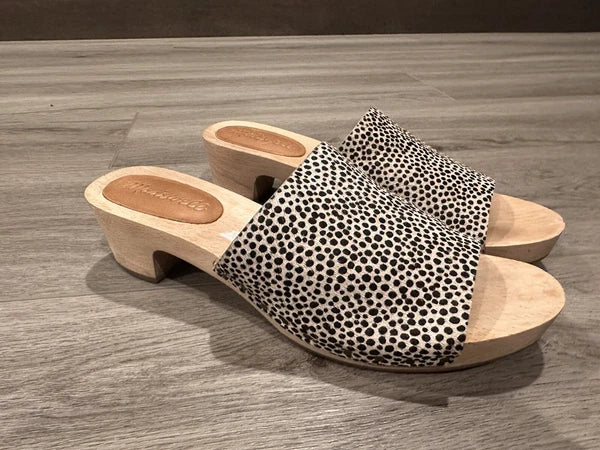 MADEWELL The Evelyn Clog Slide Sandal Dried Flax Print Calf Hair US 6.5MSRP $168