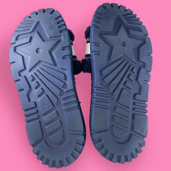 AUTHENTIC Christian Dior Dway Shearling Fur Deep Blue Slides Sandals - Size 36