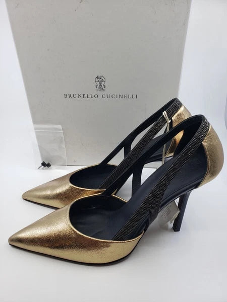 NEW Women's Brunello Cucinelli Embellished leather pumps monilli TRIM SZ EU 39.5