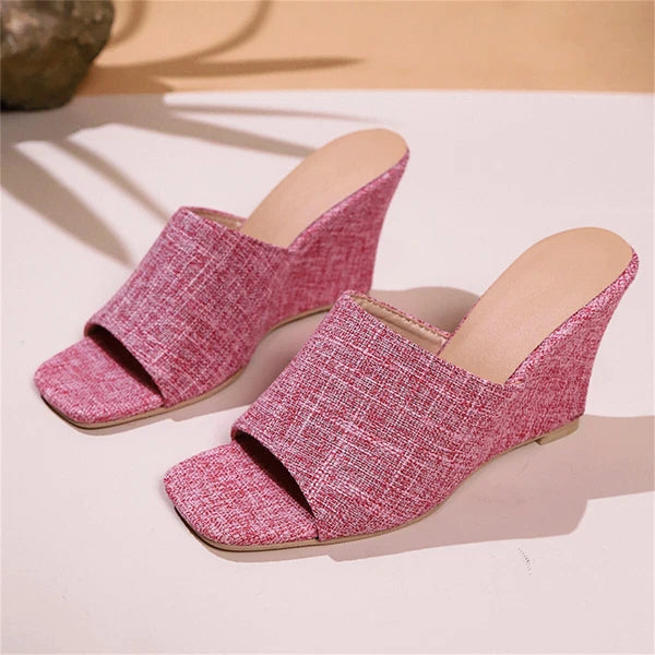 Women's Wedge Sandals Fashion Square Open Toe Mules Summer Casual Dressy Slides