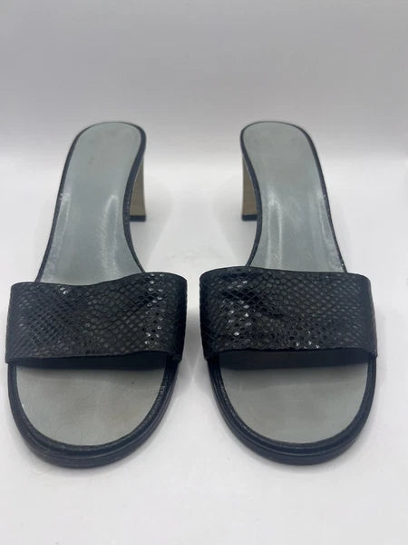 Gucci Womens Snakeskin Leather Sandals Slip On Size 6B Block Heel