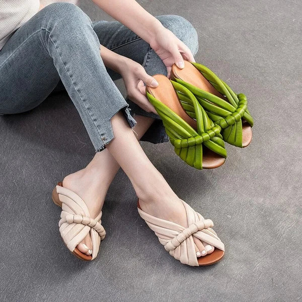 Summer Women Shoes Leather Fashion Low Heel Slippers Peep Toe Outdoor Shoe