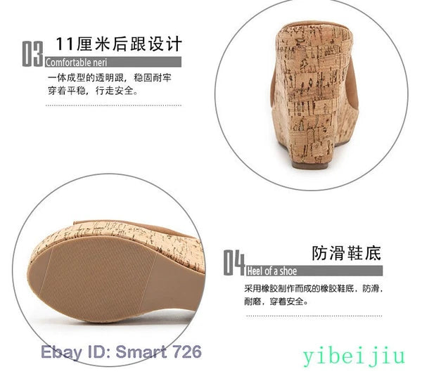 Women's High Wedge Heel Platform Mules Open Toe Sandals Summer Slippers Slide Sz