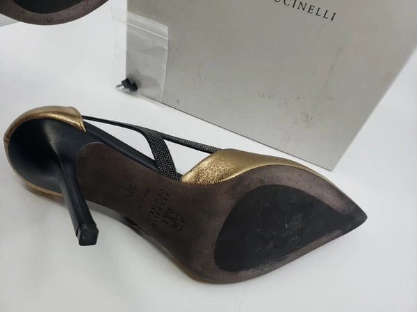 NEW Women's Brunello Cucinelli Embellished leather pumps monilli TRIM SZ EU 39.5