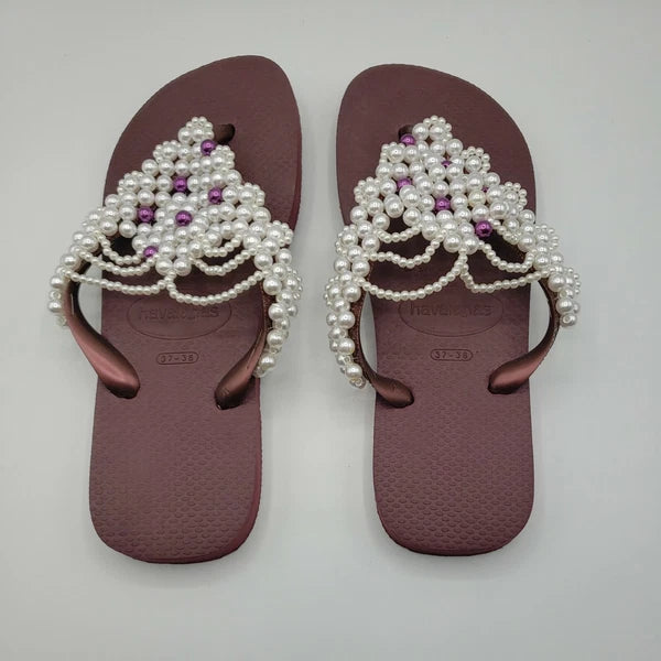Original HAVAIANAS Flip Flops Women with Pearl/Beads Fashion Finished 37-38 NEW