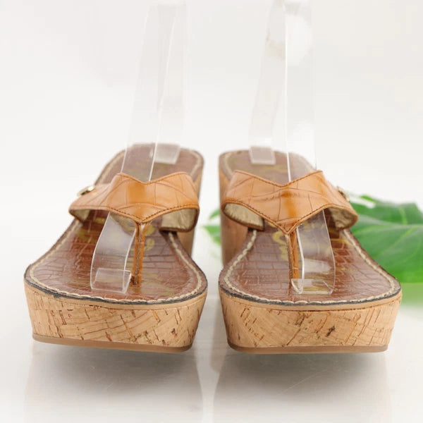 Sam Edelman Women's Romy Sandal Size 9.5 Wedge Platform Tan Croc Thong Slide