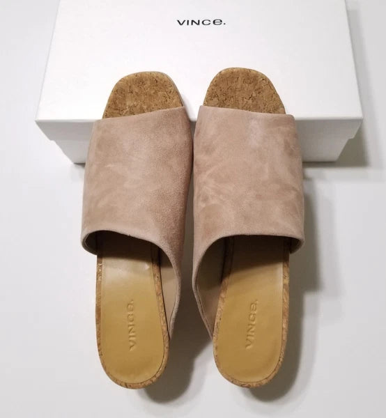 NIB Vince Wyatt Cork Block Heel Platform Slides Sandal in Oatmeal Size 9.5 $325