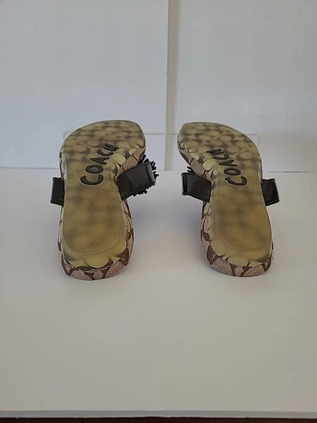Coach Suki Fringe SZ 6B Sandals Flower Signature Thong Flip Flop Brown Y2K Style
