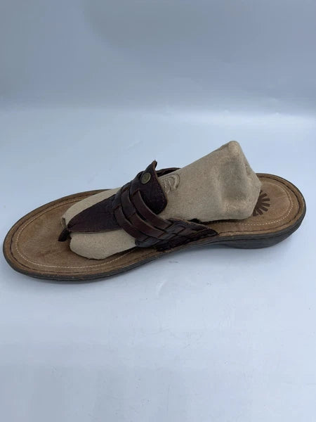UGG Sandals Women’s Size 10 Woven Brown Leather Slide Style
