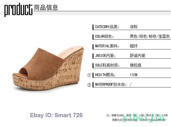 Women's High Wedge Heel Platform Mules Open Toe Sandals Summer Slippers Slide Sz