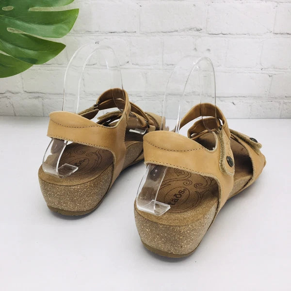 Taos Wedge Sandals Women's 9/40 Tan Leathe Gladiator Strappy Comfort Casual