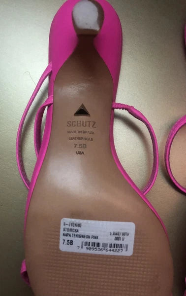NIB SCHUTZ Evenise Napa Leather Kitten Heel Strappy Sandals In Neon Pink 7.5 (7?