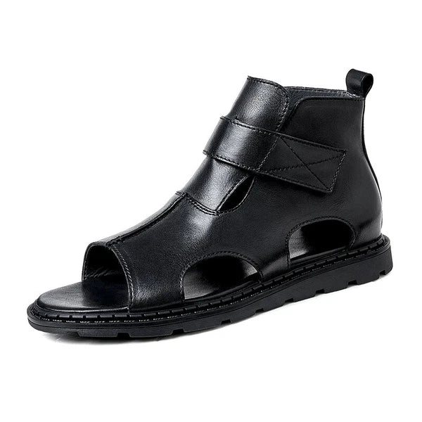 Roman Style Open Toe Sandals Ankle Boots Beach Real Leather Men Shoes Hollow Out