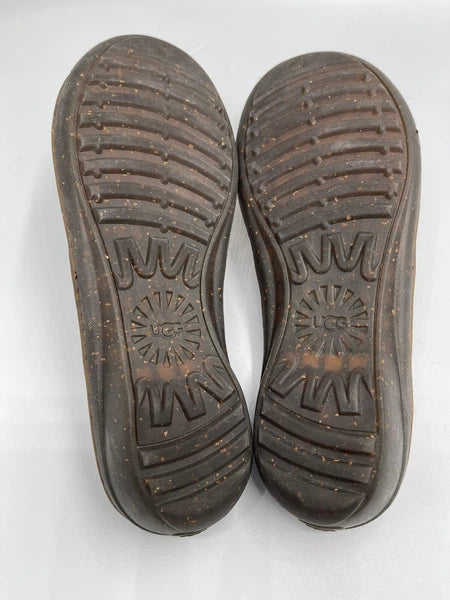 UGG Sandals Women’s Size 10 Woven Brown Leather Slide Style