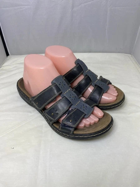 Clark's Leisa Spring Black Leather Sandals Slides Size 9