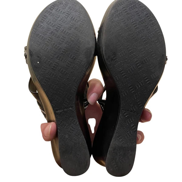 Italian Makers Black Rhinestone Wedge Sandals Slides Made in Italy 6.5