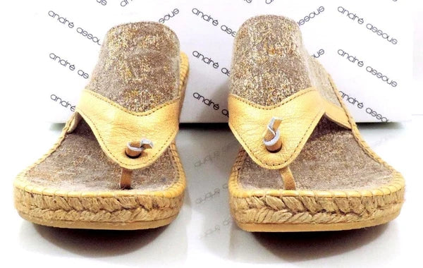 Andre Assous Annette Wedge Espadrille Thong  Slide Sandal Toast Bronze Size 9