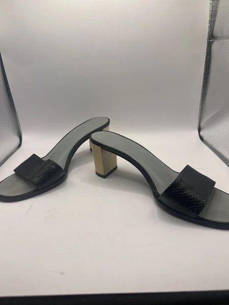 Gucci Womens Snakeskin Leather Sandals Slip On Size 6B Block Heel