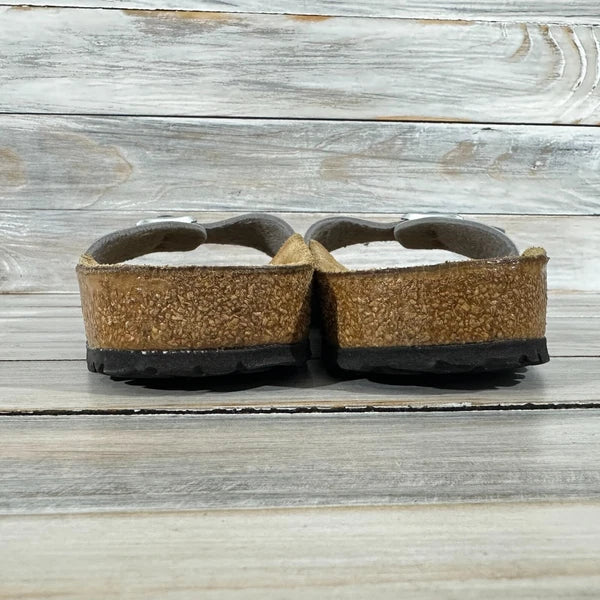 Birkenstock Madrid Birko-Flor Silver Womens Leather Slide Sandals