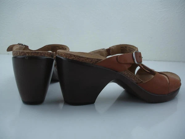 Women's 7.5 8 sz 38 Dansko Kai Tan Brown Leather Slide Sandals Clog Slip-On Heel
