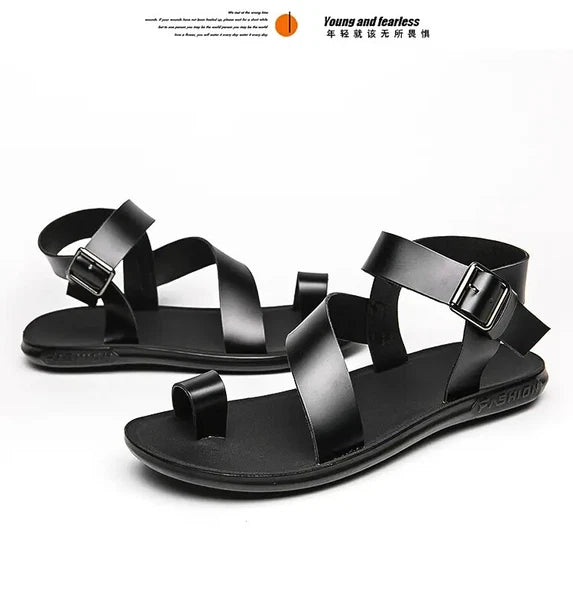 38-45 Mens Sandals Roman Style Ring Toe Slingback PU Leather Summer Casual Flats