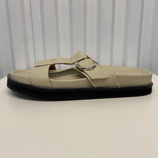 $250 Bobbies Paris Fajar Beige Leather Flat Sandals Slides Women’s US 10.5/FR 41