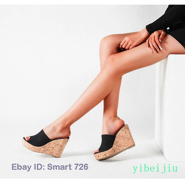 Women's High Wedge Heel Platform Mules Open Toe Sandals Summer Slippers Slide Sz
