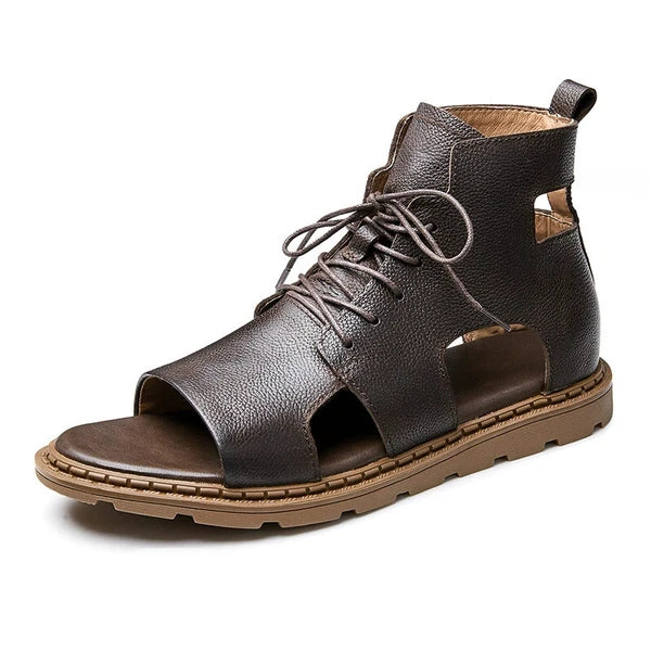 Roman Style Open Toe Sandals Ankle Boots Beach Real Leather Men Shoes Hollow Out
