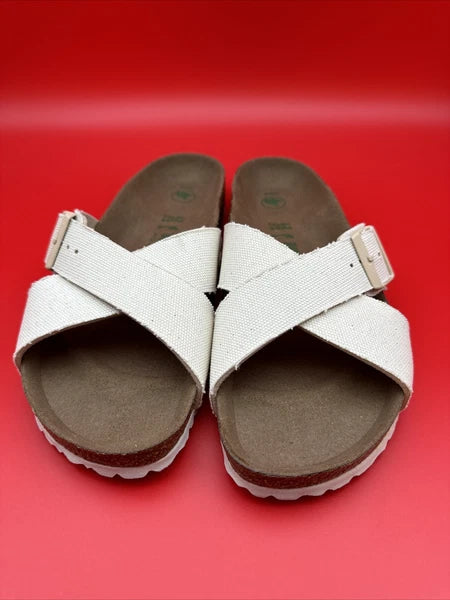 Birkenstock Women’s EU 42 (11-11.5) Siena Vegan Canvas Eggshell Sandals 1021554