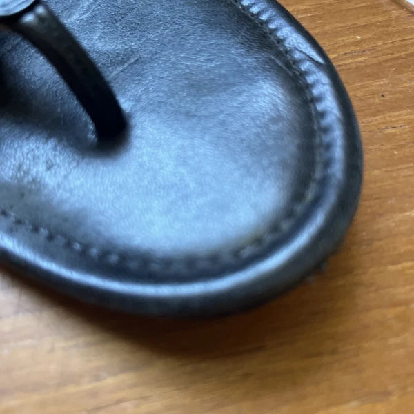 COACH Black Monogram Logo Virginia Signature Thong Slide Wedge Sandal Heels