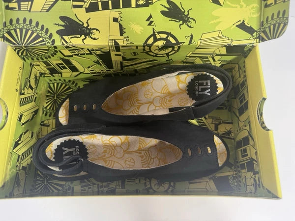 Fly London Women's Shoe Size 38 EU 7 US Cupido Black YEAY387FLY Wedge Sandal