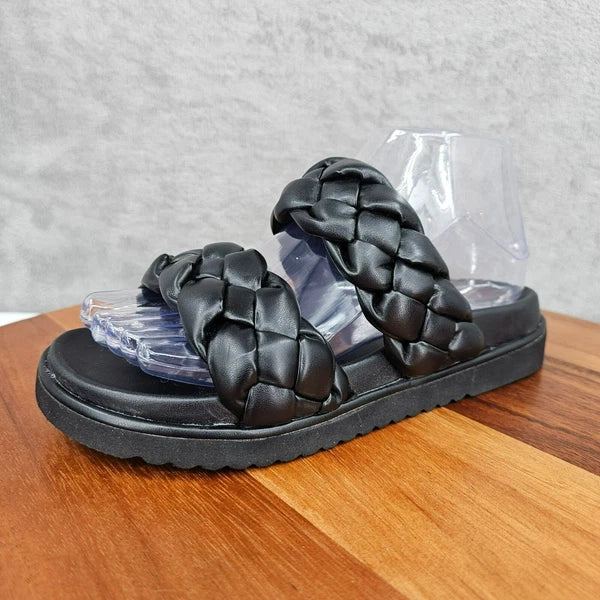 BP Urma Slide Sandals Black Cushy Braided Double Straps Grippy Soles Nordstrom