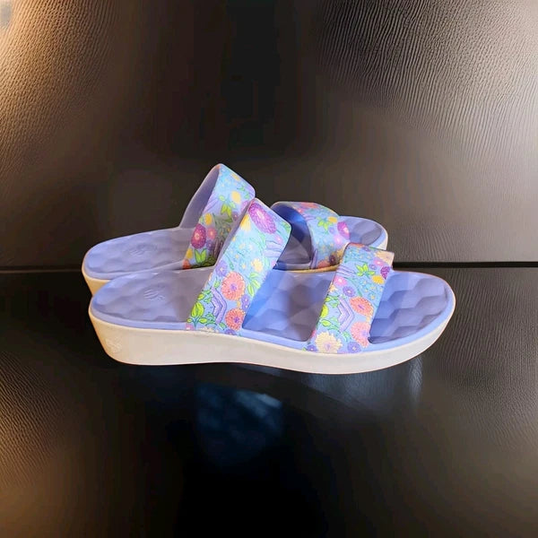 Joybees Women's Cute 2-Band Fashion Sandals - Purple Flowers- 11