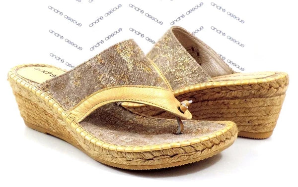 Andre Assous Annette Wedge Espadrille Thong  Slide Sandal Toast Bronze Size 9